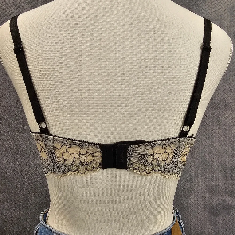 Victorias‎ Secret Dream Angels Lined Demi Bra 36C Cream Black Lace Rhinestone